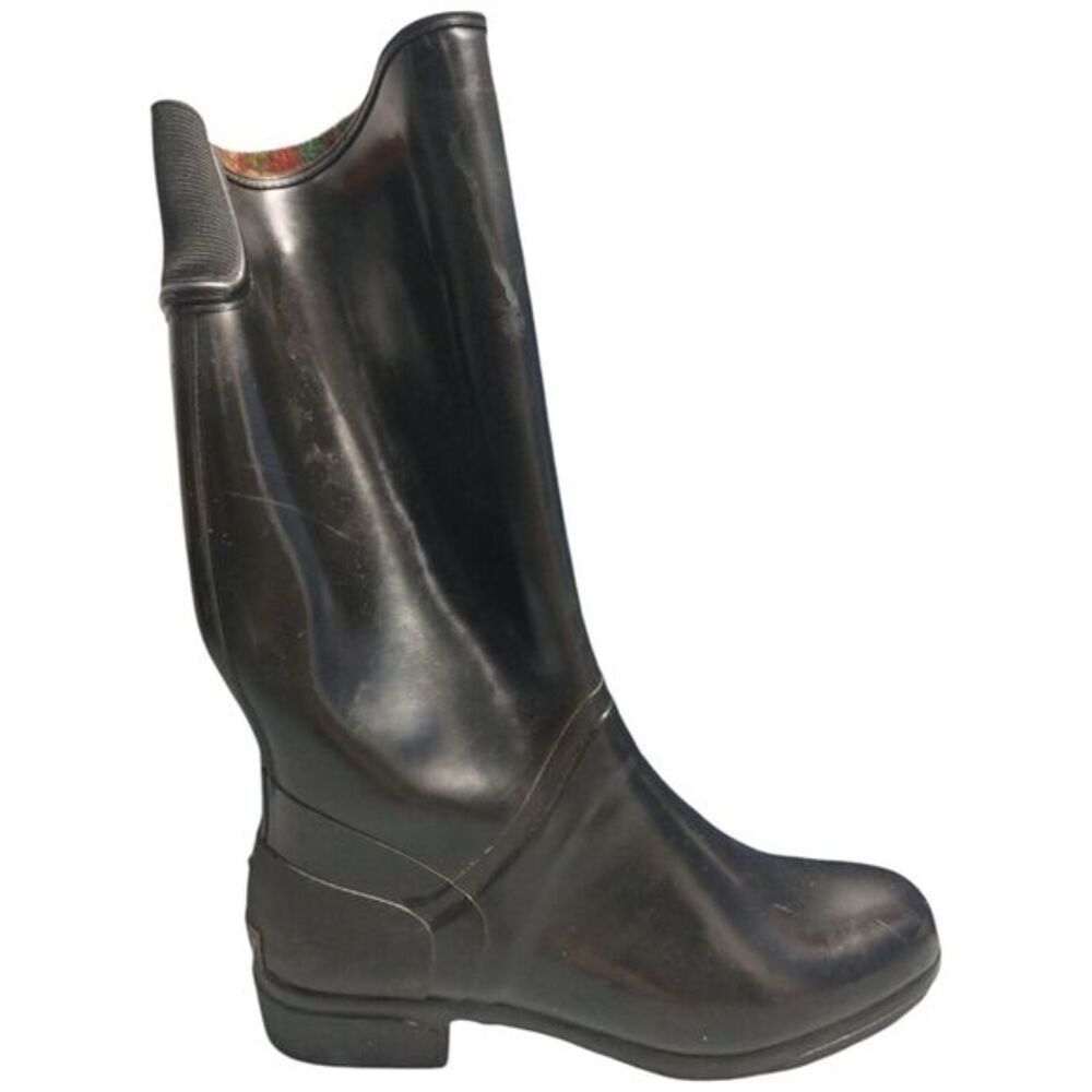 Sporto Long Duck Boots Women's Size 9 Black Rubber Waterproof Block Heel Pull On